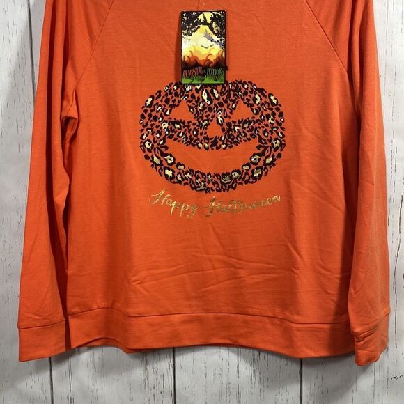Pumpkins & Potions Happy Halloween Leopard Pumpkin Sweatshirt Orange Size M - Picture 9 of 12